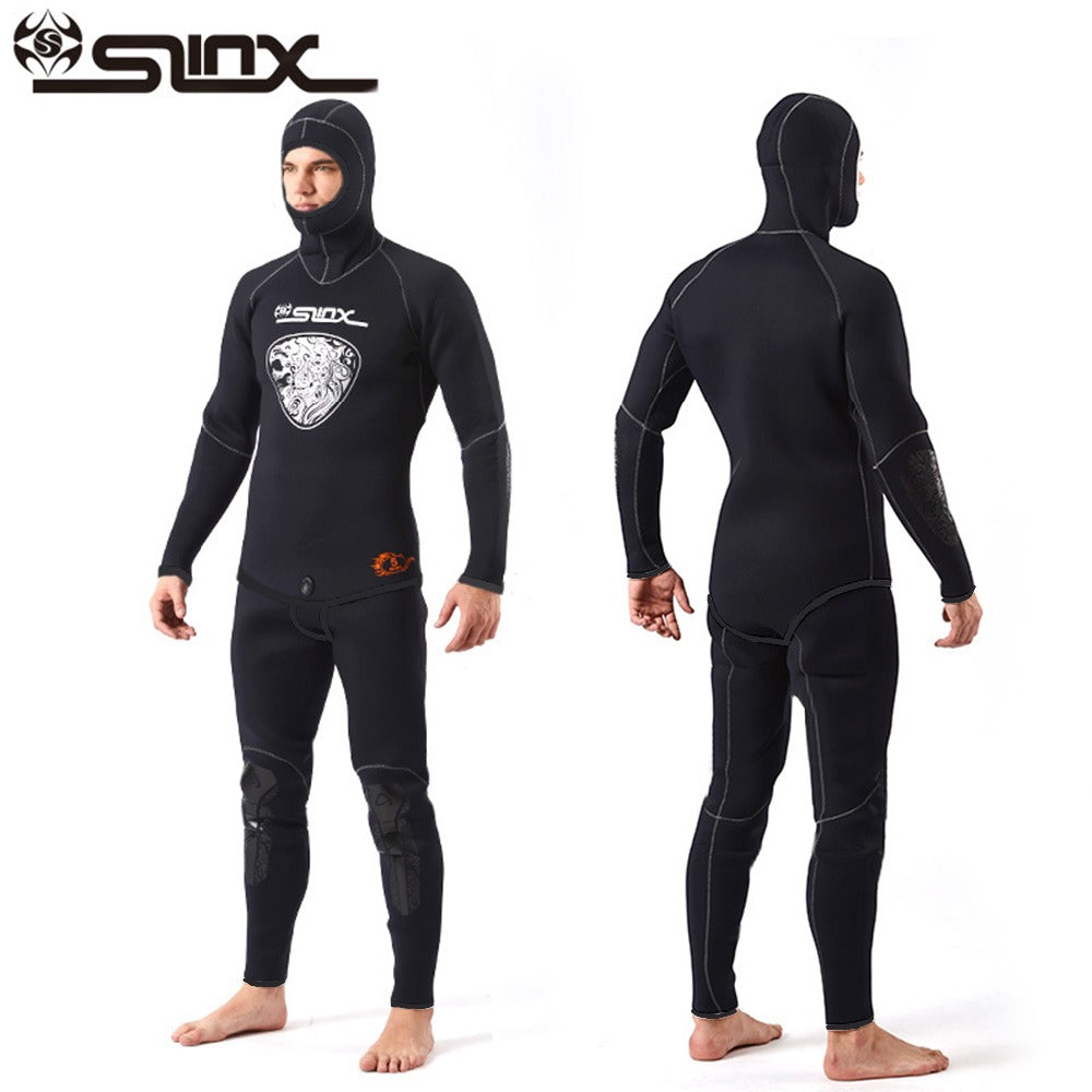 SLINX Brand 5MM Neoprene Hood Wetsuits For Men 2-Piece Split Cap Hat Wet Suit Scuba Dive Equipment Spearfishing Warm Winter Swim