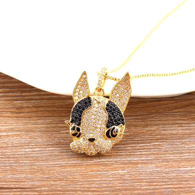 Trendy Women Animal Jewelry Gold/Black Color Cute Dog Pendant Necklace AAA+ CZ  Female Choker Necklace Jewelry For Girls Gift