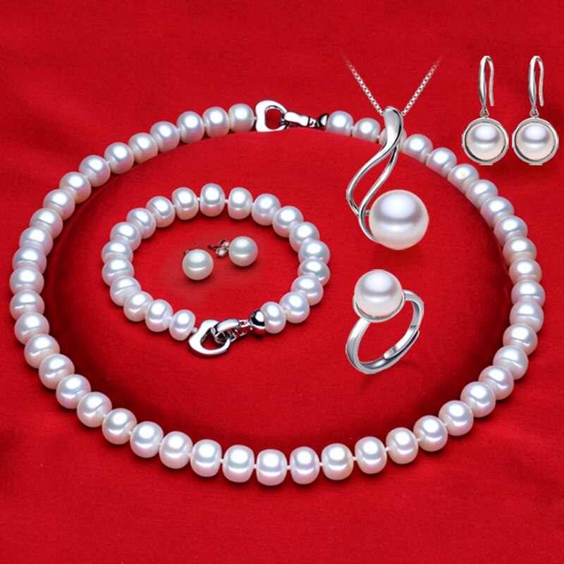 RUNZHUQIYUAN 2017 100% natural Freshwater Pearl necklace jewelry sets 925 sterling silver jewelry pearl for women weddings gift