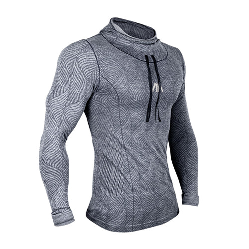 Men Fitness Gym Long Sleeve Hooded Bodybuilding Slim Fit Pullover Cloth Gym Training Sweatshirt Muscle Fit  Compression T  Shirt