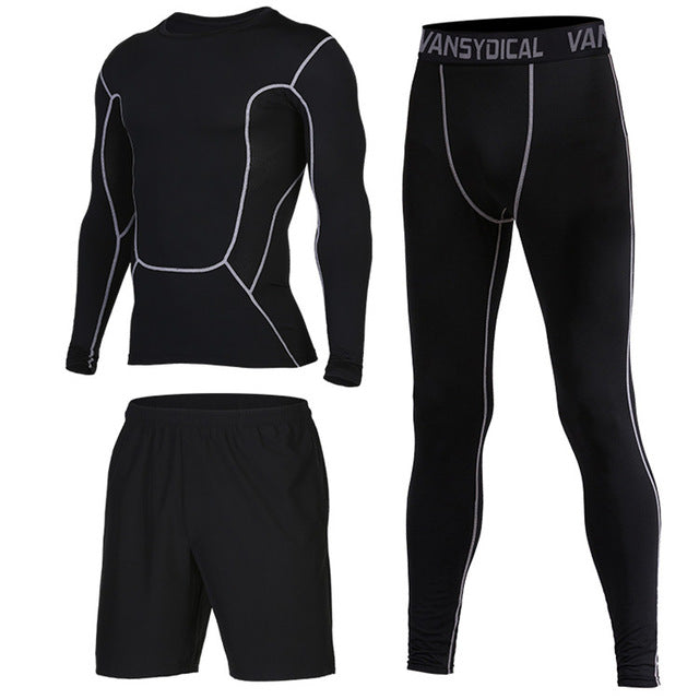 Mens Compression T Shirt Pants Set Bodybuilding Tight Long Sleeves Shirts Leggings Suits MMA Crossfit Workout Fitness Sportswear