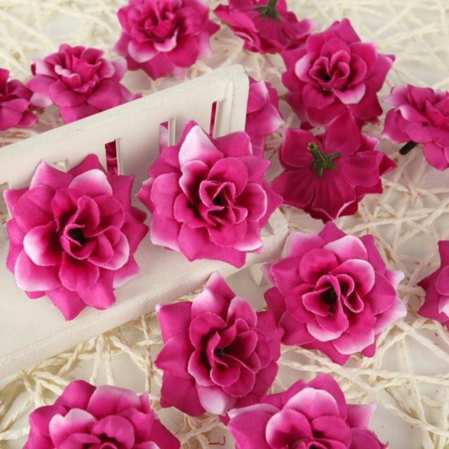 100 Pieces  1.77 Inches Artificial Silk Small Rose Flower Heads Home Garden Decor Party & Wedding Hair Clip Favors AFH0047