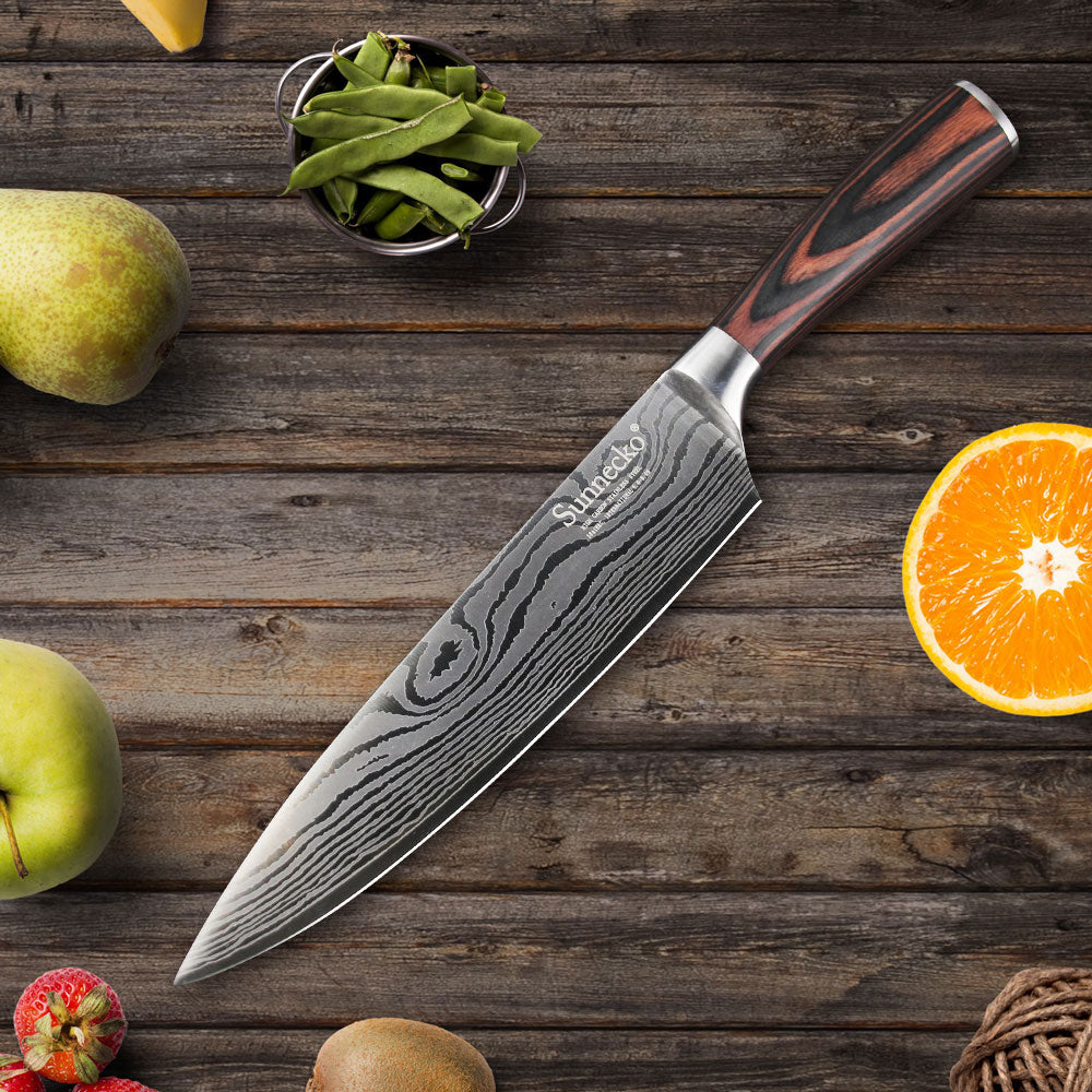 SUNNECKO Professional 8'' inch Chef Knife Japanese Stainless Steel Sanding Laser Pattern Knives Sharp Blade Knife Cooking Tools