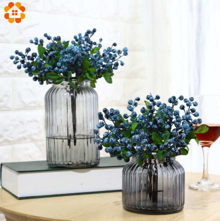 10PCS Artificial Blueberry Decorative Fruit Berry Flower Bud Silk Flowers Fruits For Wedding Home Garden Decoration Silk Plants