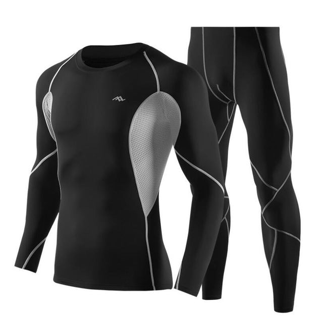 Mens Compression Sportswear Running Sets Bodybuilding Tight Legging Long Sleeves Shirts Sport Suit Workout Fitness Q264