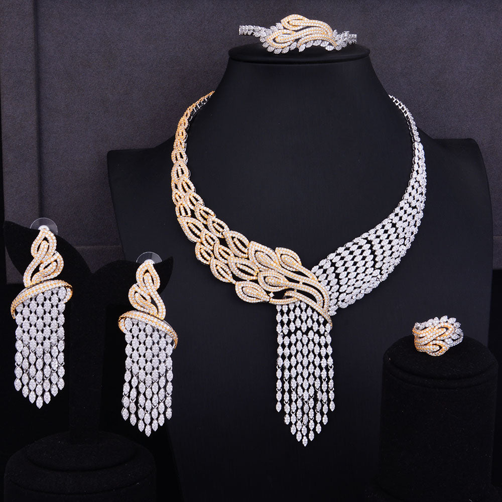 GODKI Luxury Tassels Drop Mixed Women Wedding Cubic Zirconia Necklace Earring Saudi Arabia Jewelry Set Jewellery Addiction
