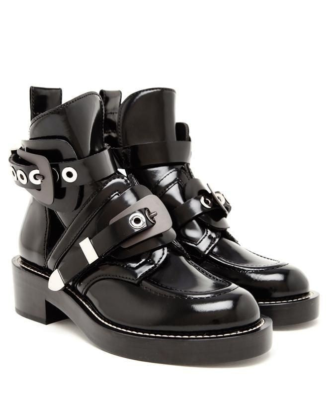 Women Shoes Leather Ankle Motorcycle Boots Riding Gladiator Bootie Flats Cutout Square Heel Buckle Runway Boots For Woman Size42